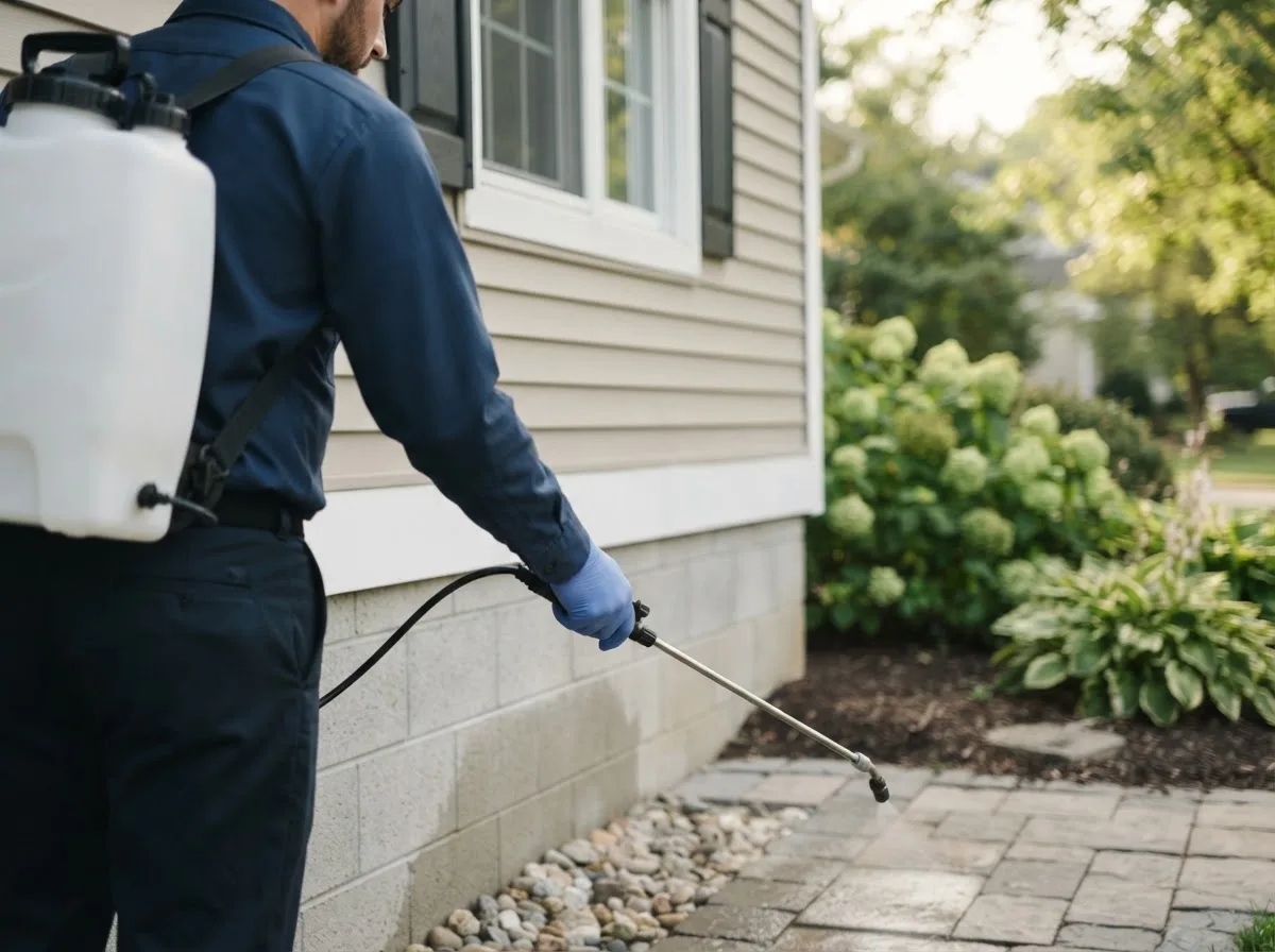 Pest control technician inspecting a home in Twin City, GA